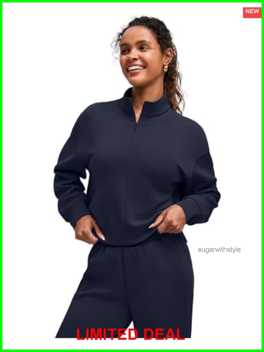 Women's Half Zip Mock Neck Long Sleeve Sweatshirt with Side Slits